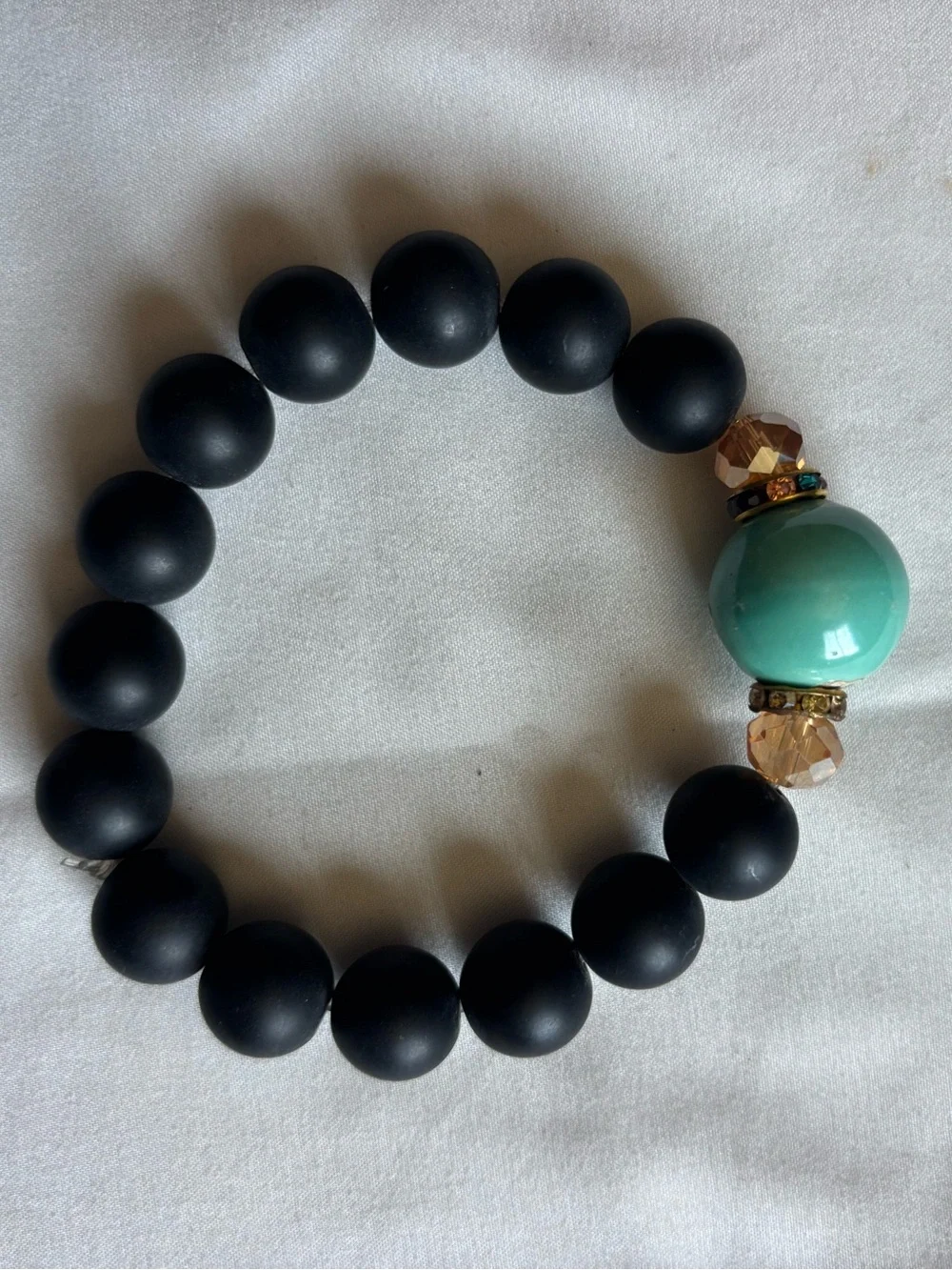 Black Beaded Stretch Bracelet with Turquoise Accent
